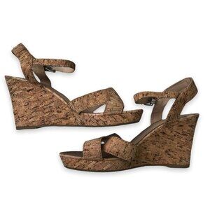 Nautica Cork Wedge Longshore Platform Cross Strap Heel Shoe Natural Women 9.5